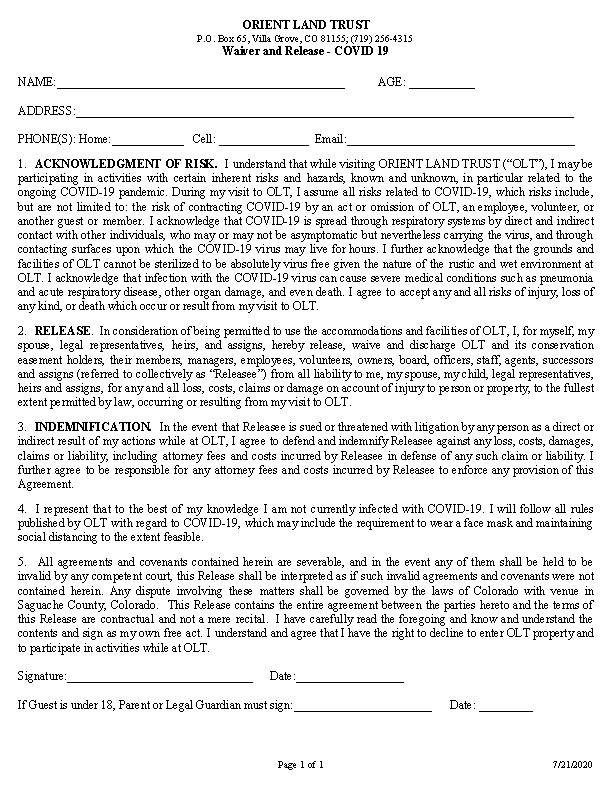 OLT Covid-19 Waiver & Release